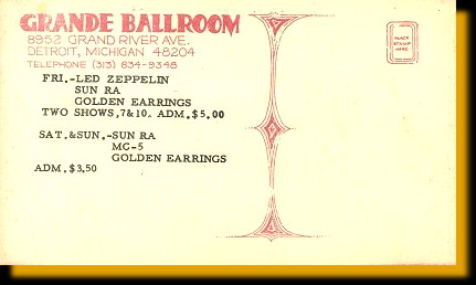 Backside invitation card for May 1969 Grande Ballroom shows